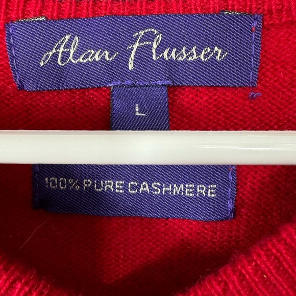 Alan Flusser Size Large Red 100% Cashmere V-Neck Sweater Super Soft - Picture 3 of 5